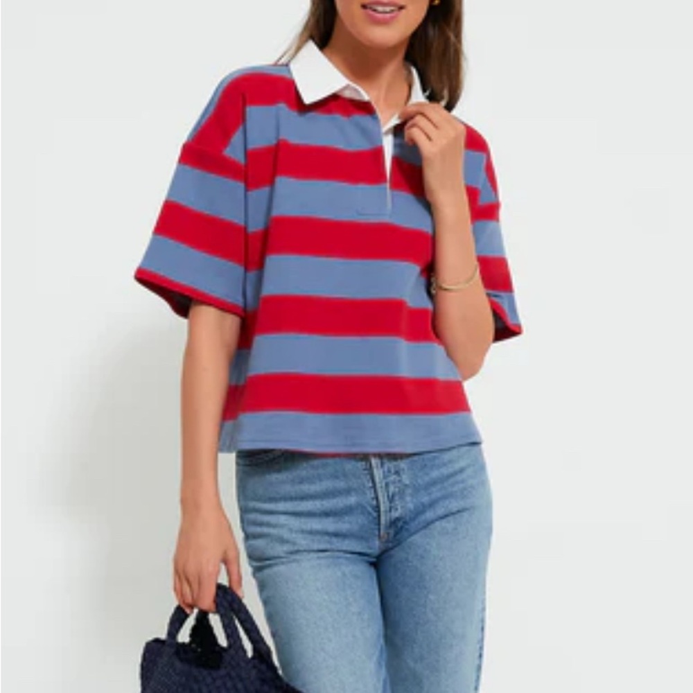 Tuckernuck Red and Blue Striped Short Sleeve Tee